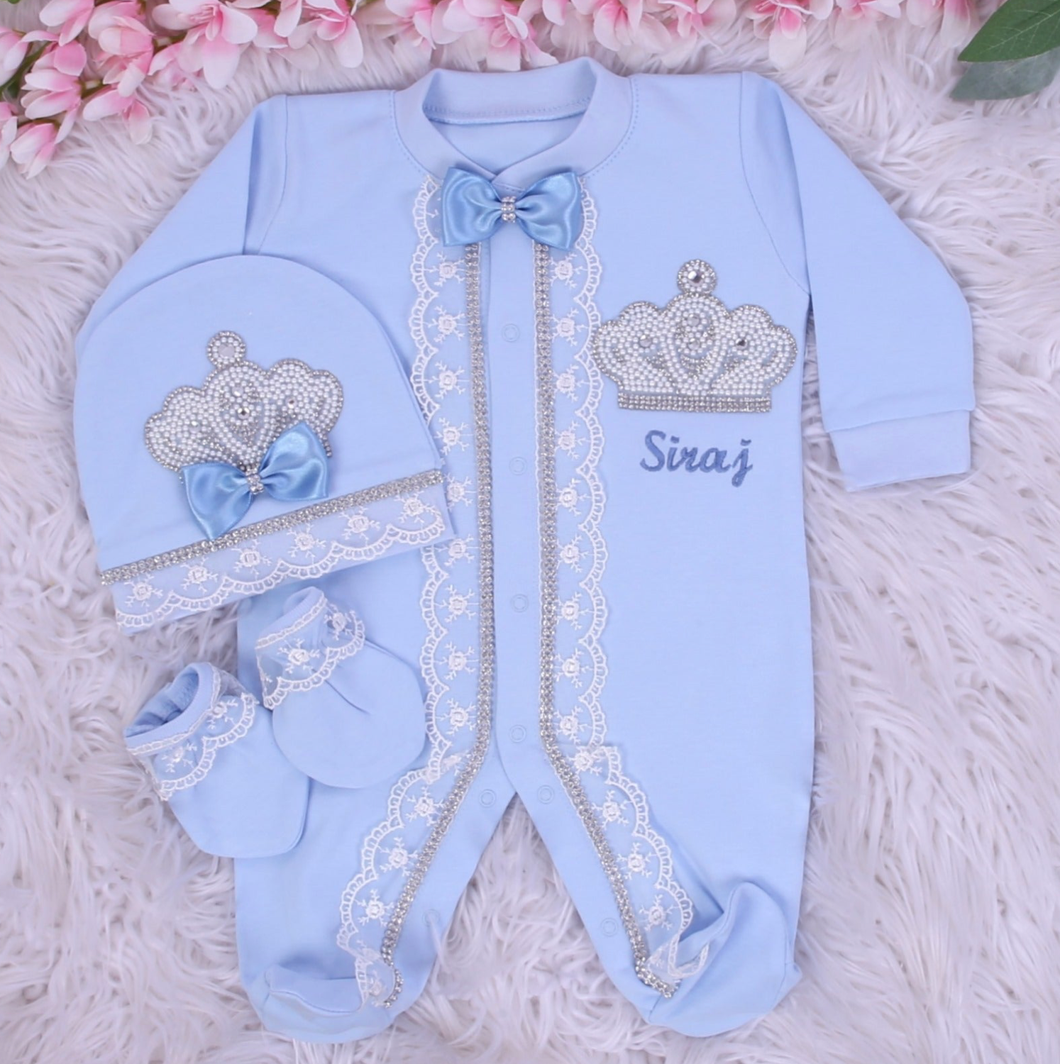 Exclusive Royal 3Piece Baby boy Hospital Exit Bling Outfit