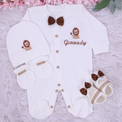 Exclusive Royal 4 Piece Baby boy Hospital Exit Bling Outfit  (Tiger)
