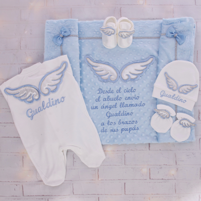 Handmade luxury Newborn Home Welcoming 5-Piece set ( Baby Bow, Silver Angel Wings )