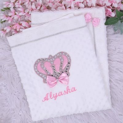 Personalised Receiving Amber Blanket - ( Pink bow , silver crown )