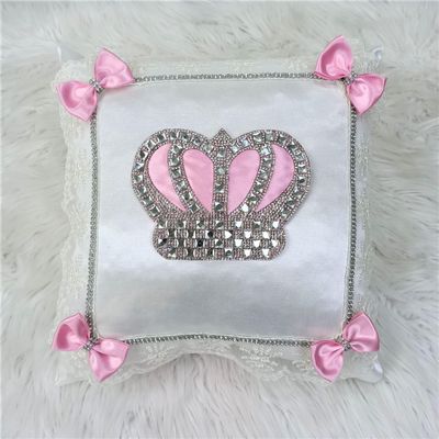 Luxury White &amp; Pink Satin Pillow Case  ( Silver Crown )