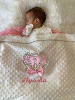 Personalised Receiving Amber Blanket - ( Pink bow , silver crown )
