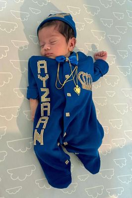 Exclusive Royal 3Piece Baby boy Hospital Exit Bling Outfit  (Navy blue / Golden crown)