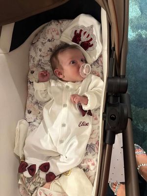 Exclusive Royal 3Piece Baby Hospital Exit Bling Outfit  (maroon satin bow /  silver crown)