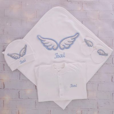 𝗟𝘂𝘅𝘂𝗿𝘆 𝗡𝗲𝘄𝗯𝗼𝗿𝗻 Home Welcoming 4-Piece 𝗢𝘂𝘁𝗳𝗶𝘁 ( angel wings - blue)/ pink