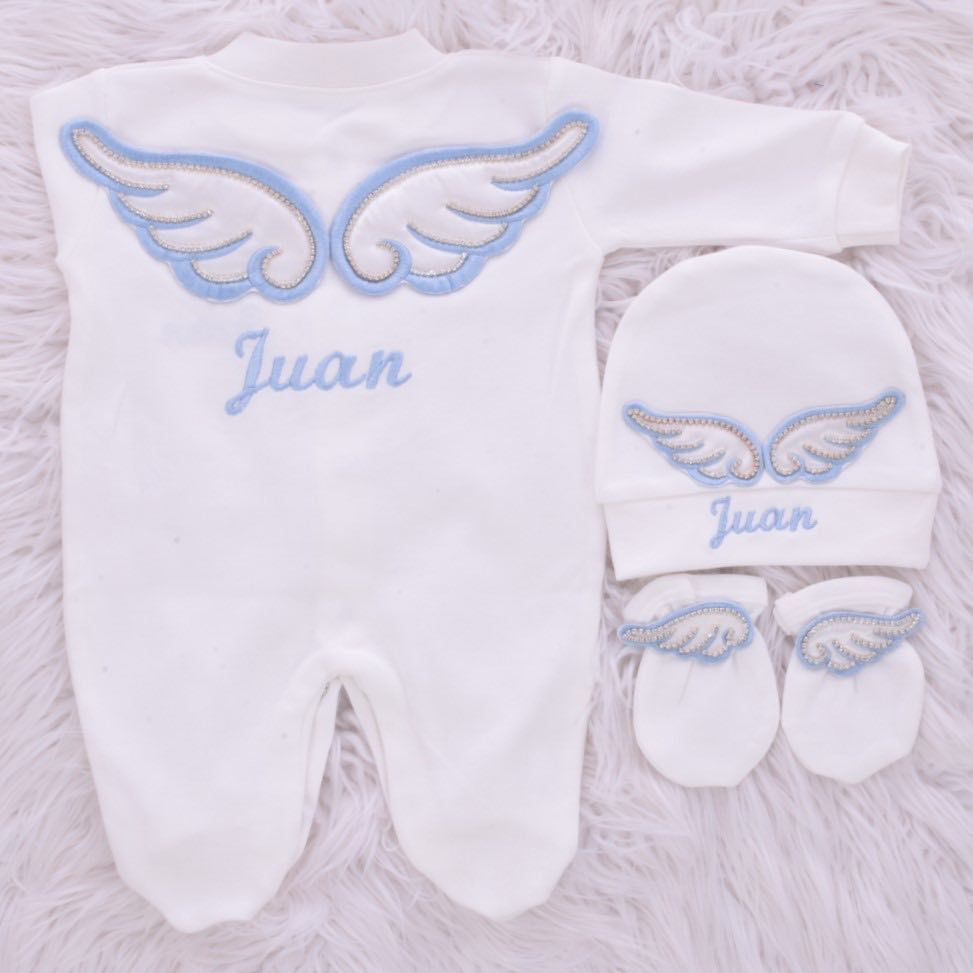 𝗟𝘂𝘅𝘂𝗿𝘆 𝗡𝗲𝘄𝗯𝗼𝗿𝗻 Home Welcoming 3-Piece 𝗢𝘂𝘁𝗳𝗶𝘁 ( angel wings - blue/ pink)