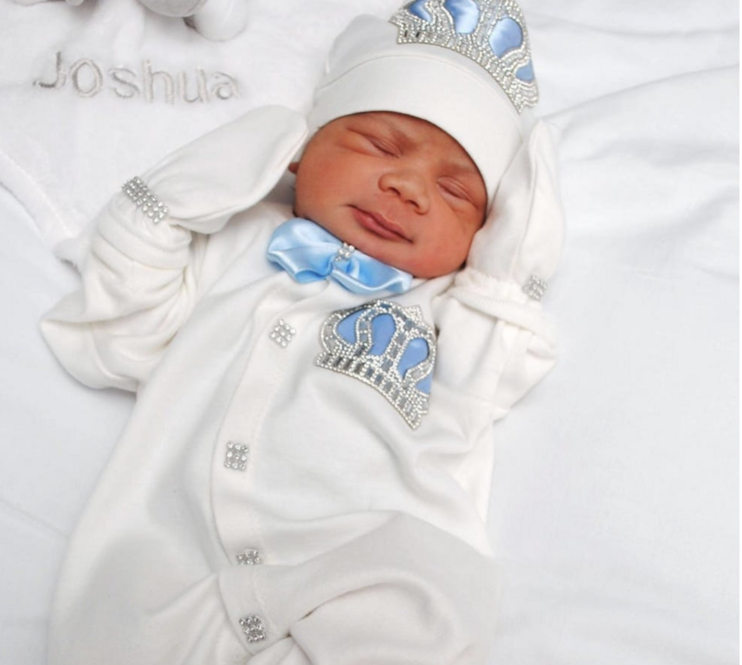 Luxury 5-Piece Baby boy Hospital Exit Outfit Silver Crown  (Light Blue )