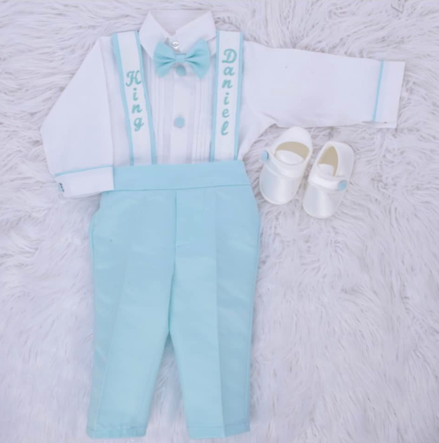 Little Luxe Formal Set ( White and light Mint Blue)