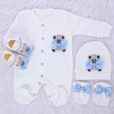 Handmade 𝗟𝘂𝘅𝘂𝗿𝘆 𝗡𝗲𝘄𝗯𝗼𝗿𝗻 Home Welcoming 6-Piece set ( light blue bow &amp; Silver bear)