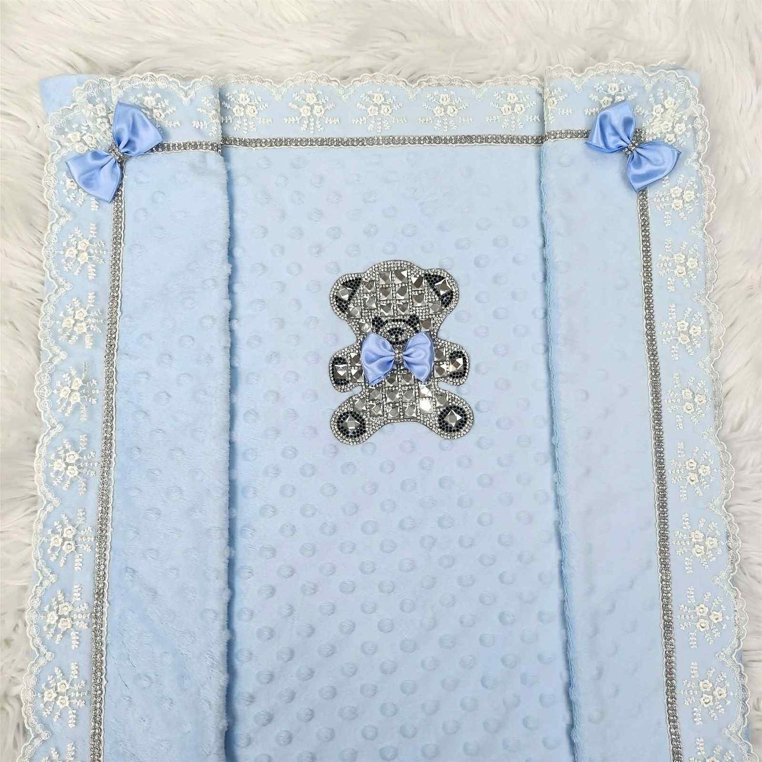 Handmade πππ
ππΏπ π‘π²ππ―πΌπΏπ» Home Welcoming 6-Piece set ( White Romper, light blue bow & Silver bear)