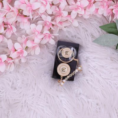 Handmade Personalised Rhinestone Baby Pacifier and clip (Golden)