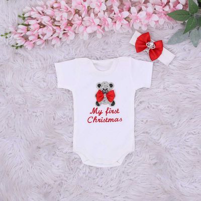 Baby's First Christmas Outfit - Red  White Baby's First Christmas Outfit - Red  White