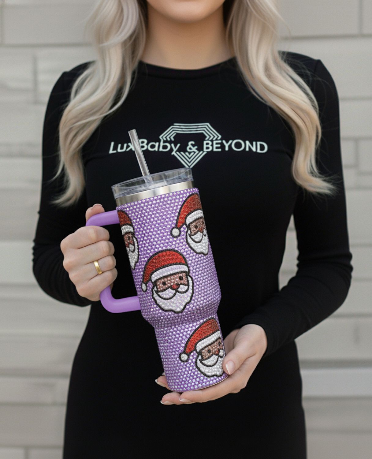 Handcrafted Luxury Santa Tumbler – The Ultimate Christmas Gift - (HOT PINK) - 40oz Insulated Cold COOL HOT Tumbler Handle and Straw, Stainless Steel Tumbler Car Mug Outdoor Sports Travel ( PURPLE)