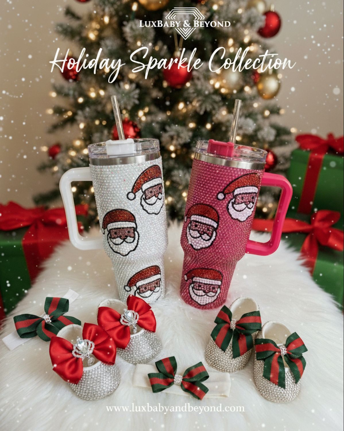 Handcrafted Luxury Santa Tumbler – The Ultimate Christmas Gift - (HOT PINK) - 40oz Insulated Cold COOL HOT Tumbler Handle and Straw, Stainless Steel Tumbler Car Mug Outdoor Sports Travel ( WHITE )