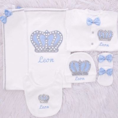 Luxury 5-Piece Baby boy Hospital Exit Outfit Silver Crown  (Light Blue )