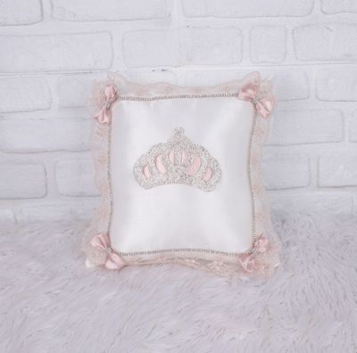 Luxury white Satin Pillow Case ( Blush pink lace &amp; Silver Crown )