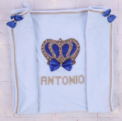 Velvet Blanket ( Light Blue blanket , Gold &amp; Royal blue crown)