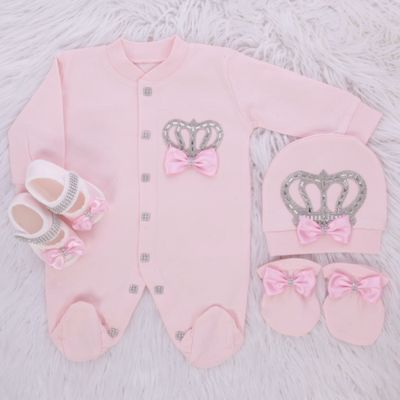 𝗟𝘂𝘅𝘂𝗿𝘆 𝗡𝗲𝘄𝗯𝗼𝗿𝗻 Home Welcoming 4-Piece set ( Pink bow, silver crown)