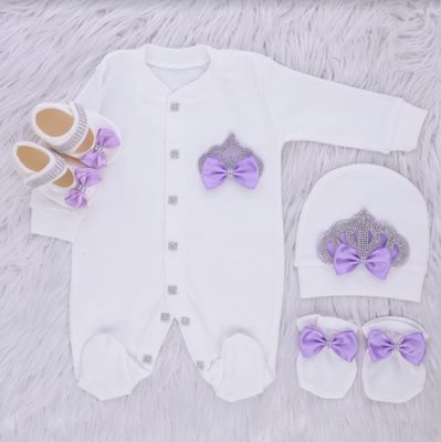 𝗟𝘂𝘅𝘂𝗿𝘆 𝗡𝗲𝘄𝗯𝗼𝗿𝗻 Home Welcoming 4-Piece set ( lilac bow, silver crown)