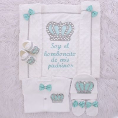 Handmade 𝗟𝘂𝘅𝘂𝗿𝘆 𝗡𝗲𝘄𝗯𝗼𝗿𝗻 Home Welcoming 5-Piece set ( Pastel green bow / Silver Crown)