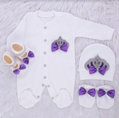 𝗟𝘂𝘅𝘂𝗿𝘆 𝗡𝗲𝘄𝗯𝗼𝗿𝗻 Home Welcoming 4-Piece set ( purple bow, silver crown)