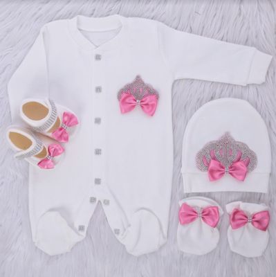 𝗟𝘂𝘅𝘂𝗿𝘆 𝗡𝗲𝘄𝗯𝗼𝗿𝗻 Home Welcoming 4-Piece set ( dark pink bow, silver crown)