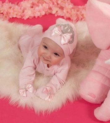 Luxury 4-Piece Baby Girl Hospital Exit Outfit ( Pink + Silver Crown)