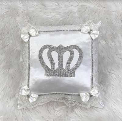 Luxury White Satin Pillow Case  with Silver Crown