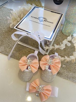 Handmade Shoes and Headband Set ( Peach )