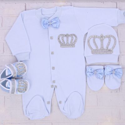 𝗟𝘂𝘅𝘂𝗿𝘆 𝗡𝗲𝘄𝗯𝗼𝗿𝗻 Home Welcoming 4-Piece set ( blue bow, silver crown)