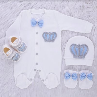 𝗟𝘂𝘅𝘂𝗿𝘆 𝗡𝗲𝘄𝗯𝗼𝗿𝗻 Home Welcoming 4-Piece set ( blue bow, silver crown)