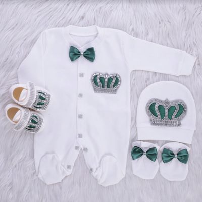 𝗟𝘂𝘅𝘂𝗿𝘆 𝗡𝗲𝘄𝗯𝗼𝗿𝗻 Home Welcoming 4-Piece set ( green bow, silver crown)