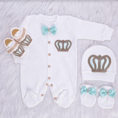 𝗟𝘂𝘅𝘂𝗿𝘆 𝗡𝗲𝘄𝗯𝗼𝗿𝗻 Home Welcoming 4-Piece set ( pastel green bow, golden crown)