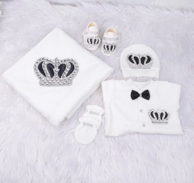 Handmade 𝗟𝘂𝘅𝘂𝗿𝘆 𝗡𝗲𝘄𝗯𝗼𝗿𝗻 Home Welcoming 5-Piece set ( Silver   crown/ black bow )