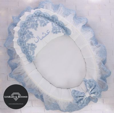 Luxury Baby Nest/ bed and matching swaddle ( white & Blue) Luxury Baby Nest/ bed and matching swaddle ( white & Blue)