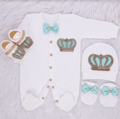 𝗟𝘂𝘅𝘂𝗿𝘆 𝗡𝗲𝘄𝗯𝗼𝗿𝗻 home welcoming 4-Piece set (pastel green  bow,  golden crown )