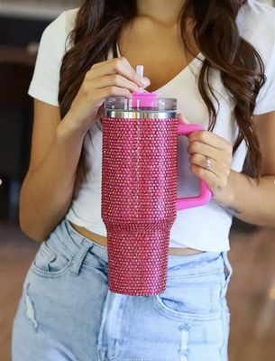 𝗟𝘂𝘅𝘂𝗿𝘆 𝗛𝗮𝗻𝗱𝗰𝗿𝗮𝗳𝘁𝗲𝗱 𝗧𝘂𝗺𝗯𝗹𝗲𝗿 - 40oz Insulated Cold COOL HOT Tumbler Handle and Straw, Stainless Steel Tumbler Car Mug Outdoor Sports Travel ( HOT PINK)