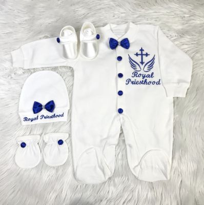 𝗟𝘂𝘅𝘂𝗿𝘆 𝗡𝗲𝘄𝗯𝗼𝗿𝗻 home welcoming/ christening 4-Piece set (royal blue bow )