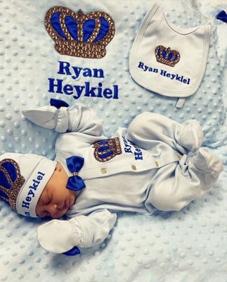 Luxury 6-Piece Blue Baby Boy Hospital Exit Outfit (Royal blue bow + Golden Crown)