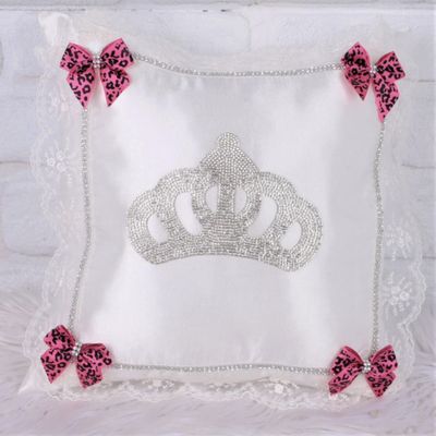 Luxury White Satin Pillow case  ( Pink Tiger print + Silver Crown )