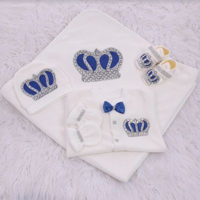Handmade 𝗟𝘂𝘅𝘂𝗿𝘆 𝗡𝗲𝘄𝗯𝗼𝗿𝗻 Home Welcoming 5-Piece set ( Silver   crown/ royal blue bow )