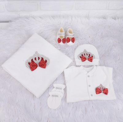 Handmade 𝗟𝘂𝘅𝘂𝗿𝘆 𝗡𝗲𝘄𝗯𝗼𝗿𝗻 Home Welcoming 5-Piece set ( silver crown/red bow )