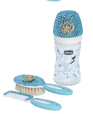 Handmade Rhinestone Baby Bottle + Brush Set