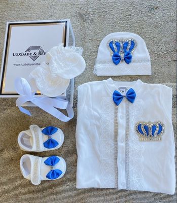 𝗟𝘂𝘅𝘂𝗿𝘆 4 Piece Angel wing set -  Royal Blue - 9-12months ( Ready in Stock)