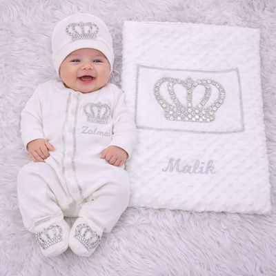 Handmade 𝗟𝘂𝘅𝘂𝗿𝘆 𝗡𝗲𝘄𝗯𝗼𝗿𝗻 Home Welcoming 5-Piece set ( White Lace  /Silver crown)