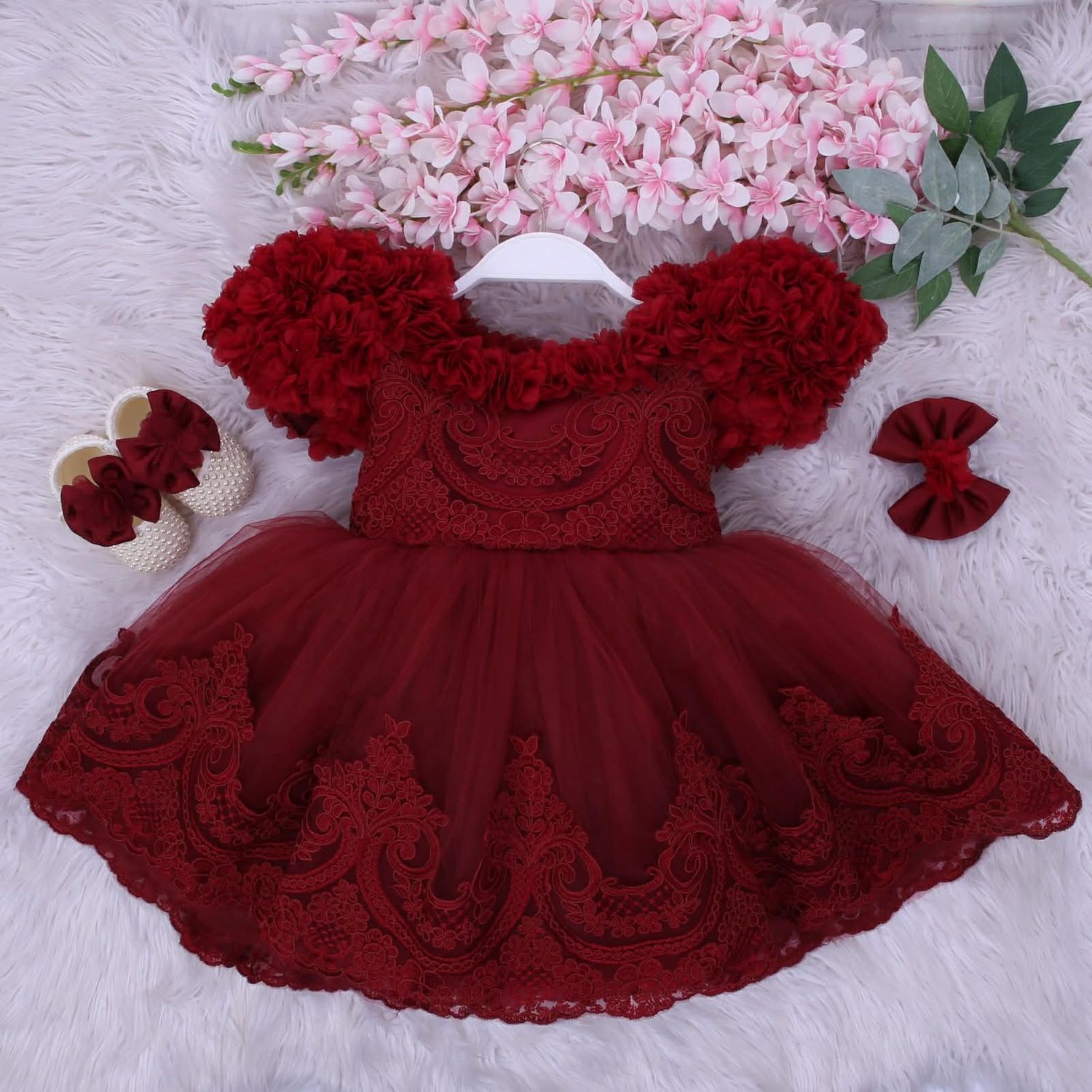 Fairytale​ Dress - NEWBORN ( BURGUNDY)