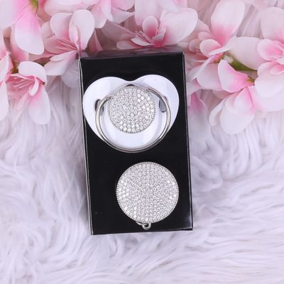 Handmade Rhinestone Baby Pacifier and clip  (White)