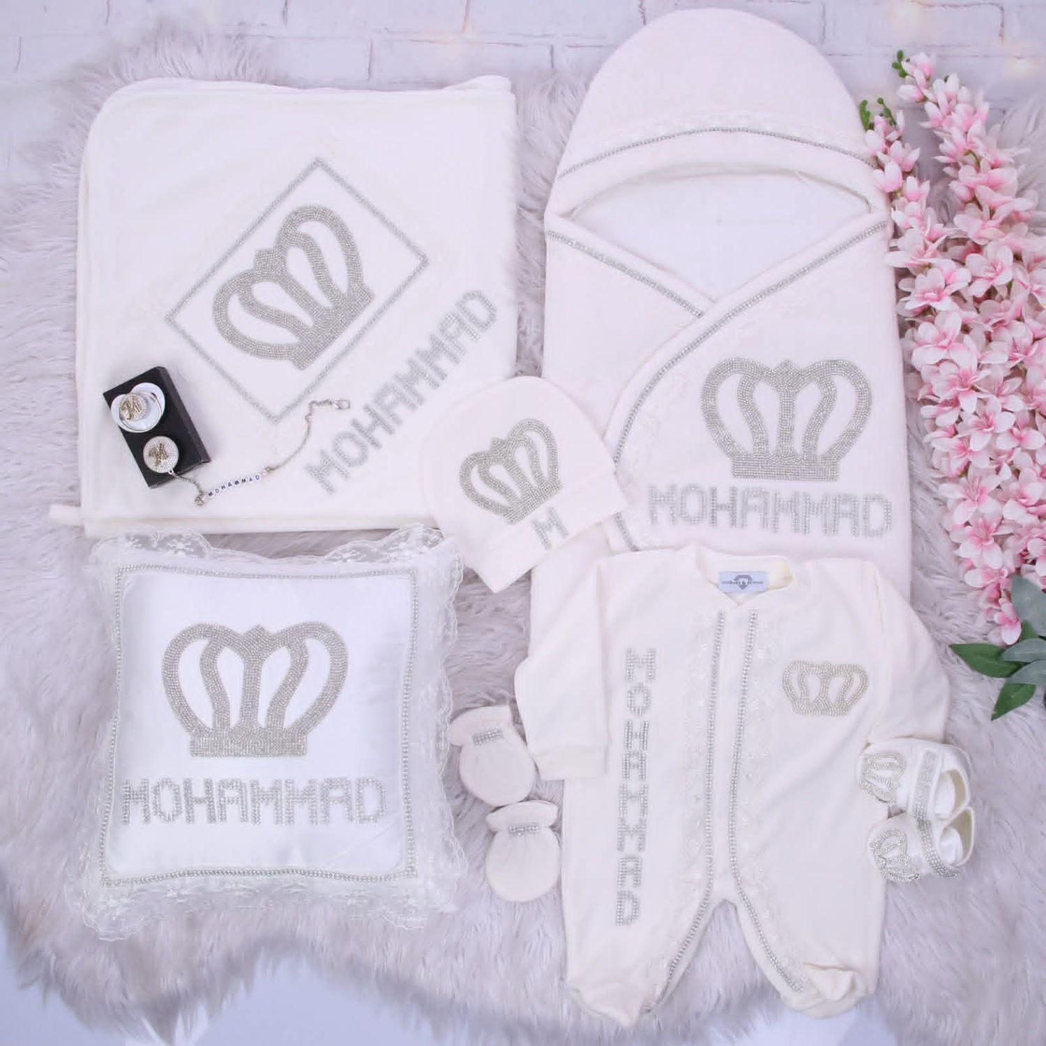 Handmade 𝗟𝘂𝘅𝘂𝗿𝘆 𝗡𝗲𝘄𝗯𝗼𝗿𝗻 Home Welcoming  8-Piece set ( Silver crown)