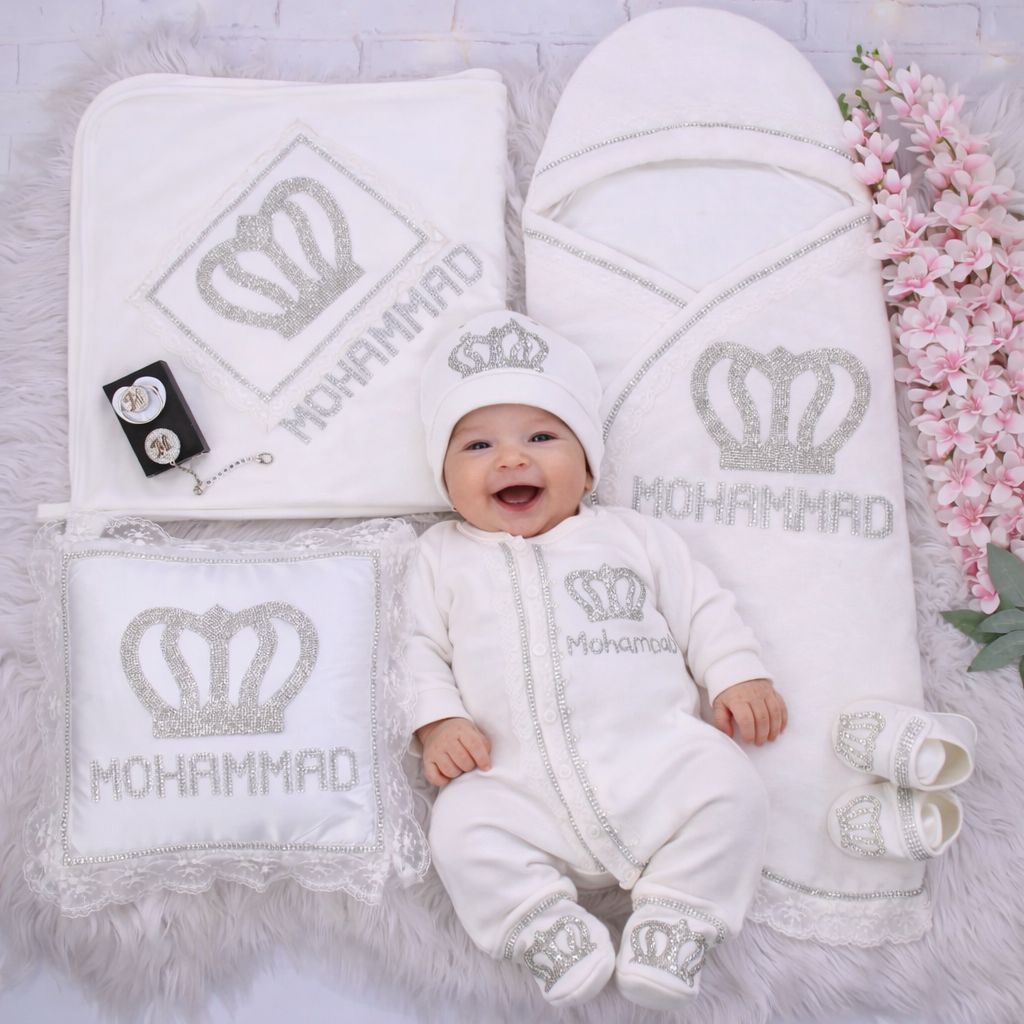 Handmade 𝗟𝘂𝘅𝘂𝗿𝘆 𝗡𝗲𝘄𝗯𝗼𝗿𝗻 Home Welcoming  8-Piece set ( Silver crown)