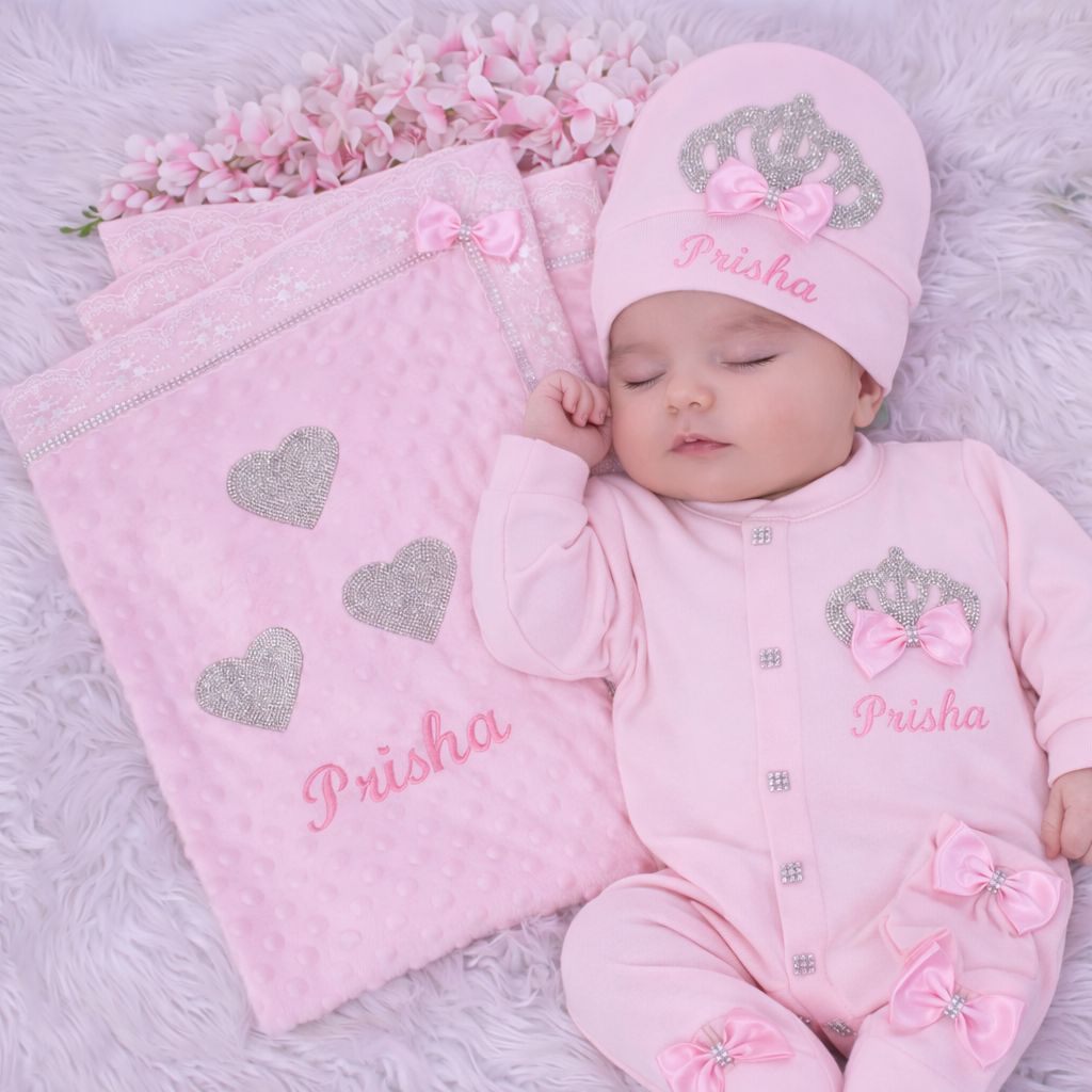 Handmade 𝗟𝘂𝘅𝘂𝗿𝘆 𝗡𝗲𝘄𝗯𝗼𝗿𝗻 Home Welcoming 5-Piece set ( Pink bow / white lace / Pearl Crown)